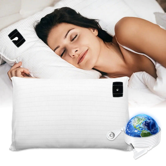 Grounding Pillowcase with Grounding Cord Contains 5% Silver Fibers Cotton Grounding Pillowcase Improve Sleep Relieve Pain (20x30IN White)